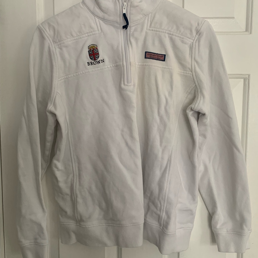 Vineyard Vines White Quarter-Zip with Embroidered Accents